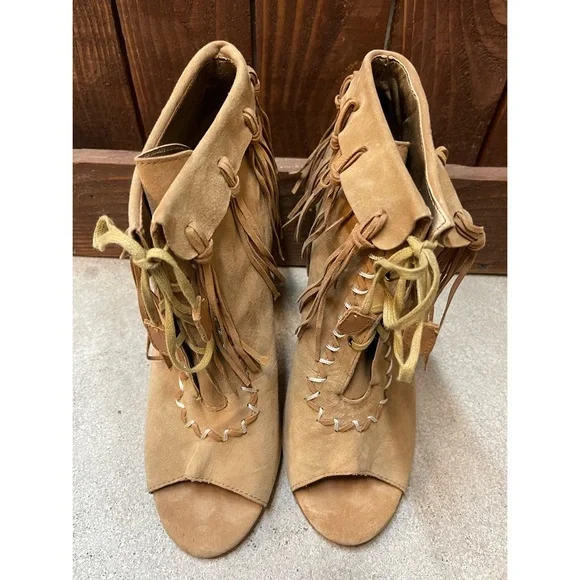 Cynthia Vincent Nailed Fringe Open Toed Booties - SZ 9.5 - New W/O Box - Picture 8 of 14